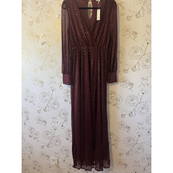 New Baltic Born Dress Size Large Abigail Sparkle Gown Maxi Long Sleeves Maroon - Picture 2 of 8